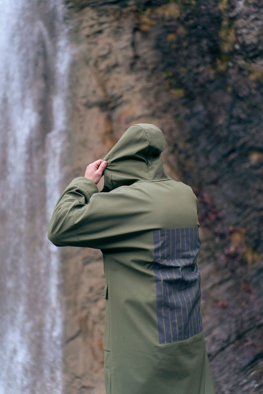 Reflective Raincoat - Black Stripes / Khaki
