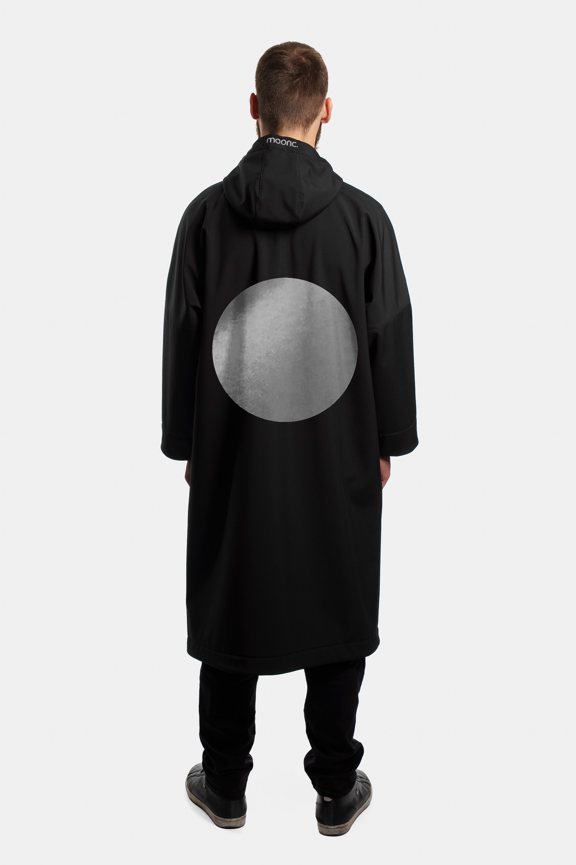 Schwarzer Softshell-Regenmantel mit reflektierendem silbernem Regenbogenmuster, Unisex