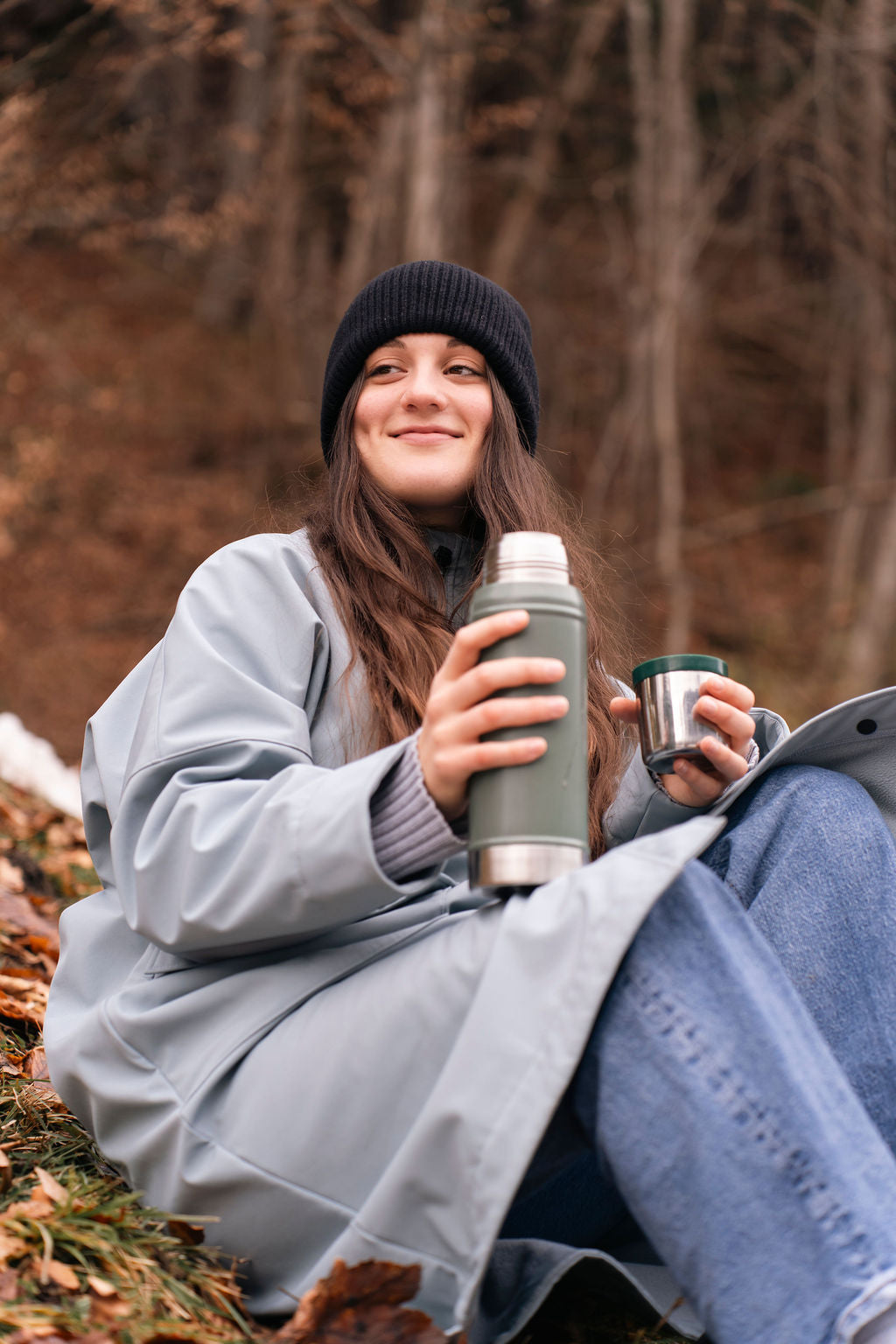 Reflective Raincoat - Silver Stripes / Fog Blue