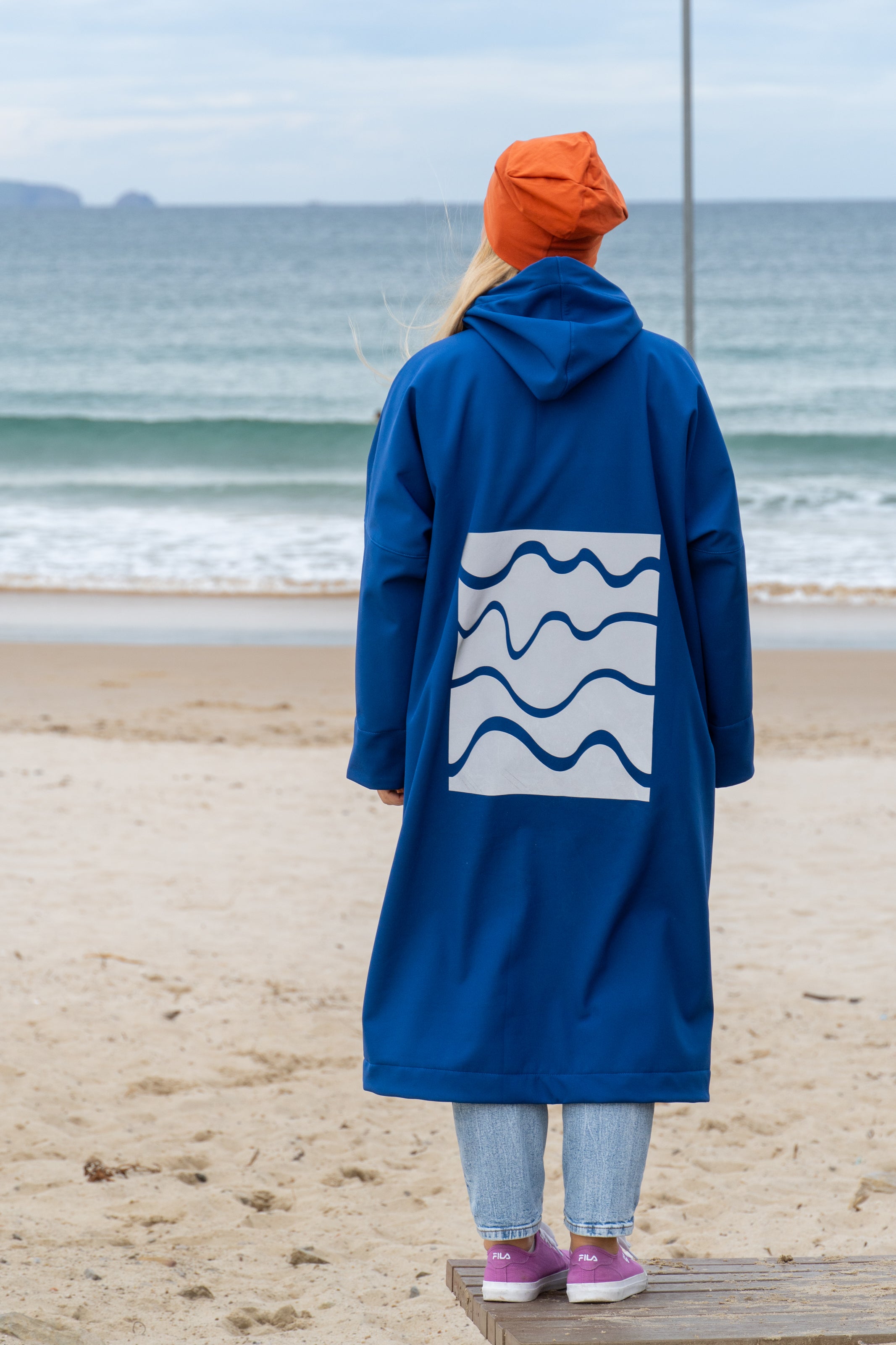 Reflective Silver Ocean Design Blue Softshell Unisex Raincoat
