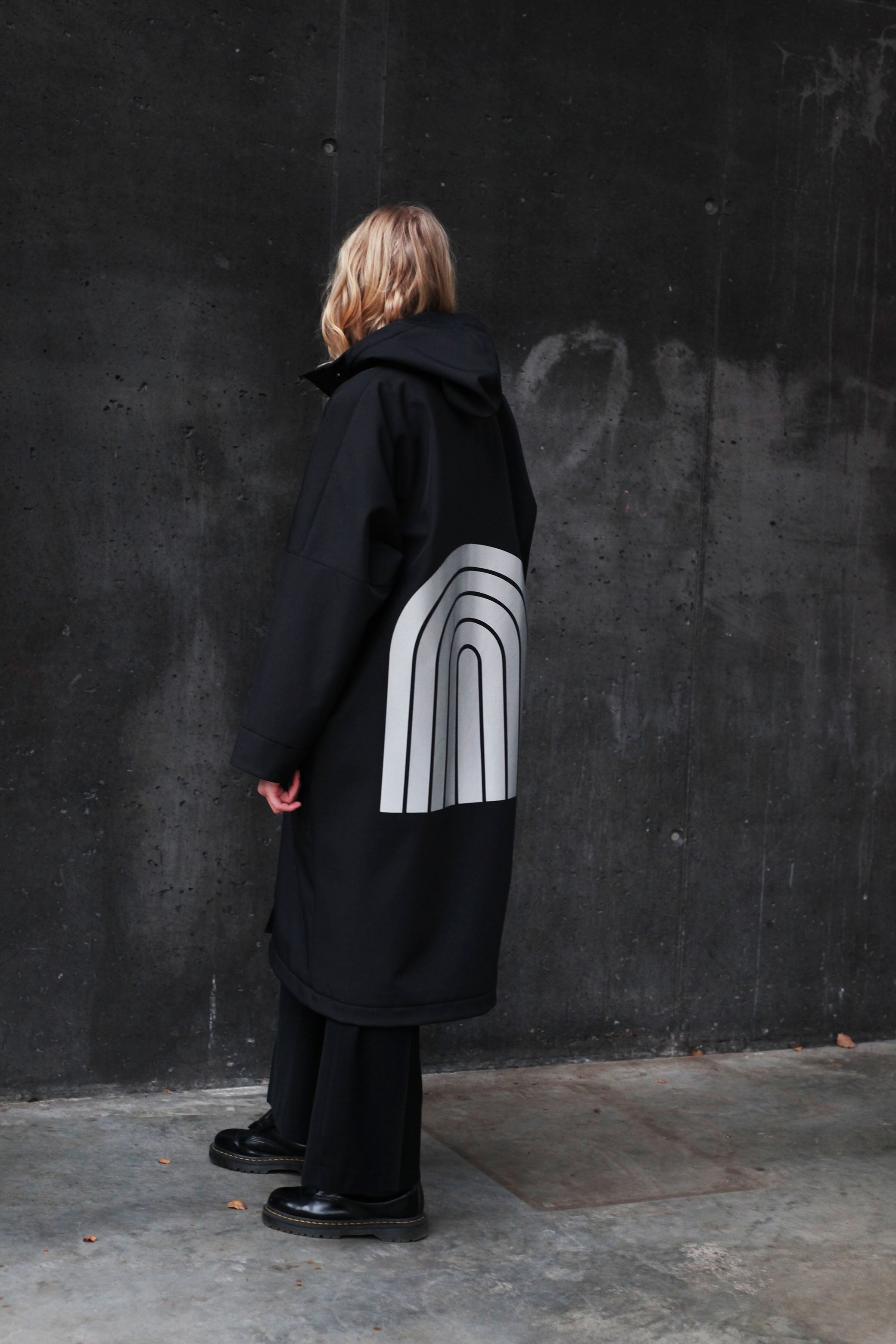 Reflective Silver Rainbow Design Black Softshell Unisex Raincoat