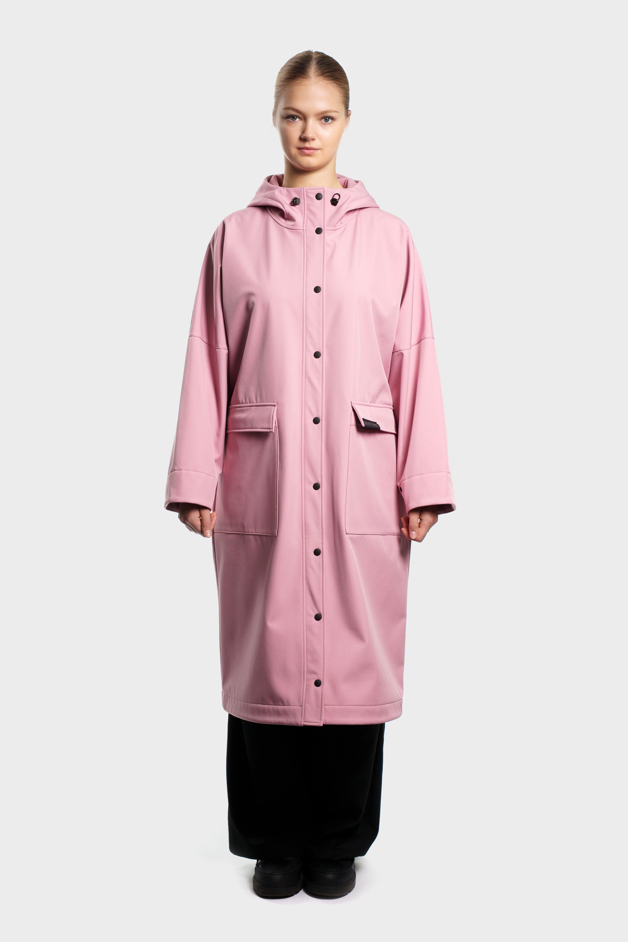 Minimalistischer, perlmuttrosa Softshell-Regenmantel für Damen und Herren